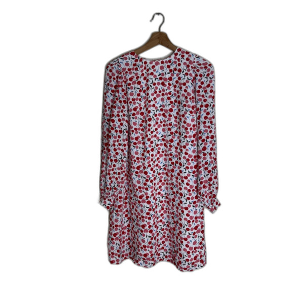 Loft Dress Womens Small White Red Cherry Print Long Sleeve Lined Shift Mini - Picture 2 of 11